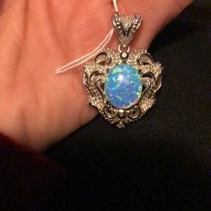 Sterling Silver Heart Pendant w/ Opal